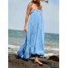 image:imageCHARTOU Women Summer Pleated Bubble Long Dress Loose Adjustable Spaghetti Strap Beach Sundress with Back TieBlue