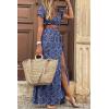 image:imageCHARTOU Women Summer Short Sleeve Boho Maxi Dress Flowy Long Summer Dress Floral V Neck Dress Hippie Beach SundressBlue