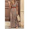 image:imageCHARTOU Women Summer Short Sleeve Boho Maxi Dress Flowy Long Summer Dress Floral V Neck Dress Hippie Beach SundressBrown