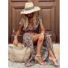 image:imageCHARTOU Women Summer Short Sleeve Boho Maxi Dress Flowy Long Summer Dress Floral V Neck Dress Hippie Beach SundressBrown