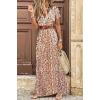 image:imageCHARTOU Women Summer Short Sleeve Boho Maxi Dress Flowy Long Summer Dress Floral V Neck Dress Hippie Beach SundressFloral Red