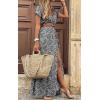 image:imageCHARTOU Women Summer Short Sleeve Boho Maxi Dress Flowy Long Summer Dress Floral V Neck Dress Hippie Beach SundressGrey