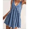 image:imageCHARTOU Women Summer Sleeveless Denim Mini Dress Deep V Neck Distressed Ruffle Beach Vacation Short DressBlue