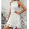 image:imageCHARTOU Women Summer Sleeveless Halter Mini Dress Hollow Out Back Bow Tie Crochet Knit SundressWhite