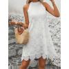 image:imageCHARTOU Women Summer Sleeveless Halter Mini Dress Hollow Out Back Bow Tie Crochet Knit SundressWhite