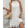 image:imageCHARTOU Women Summer Sleeveless Halter Mini Dress Hollow Out Back Bow Tie Crochet Knit SundressWhite