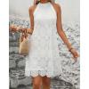 image:imageCHARTOU Women Summer Sleeveless Halter Mini Dress Hollow Out Back Bow Tie Crochet Knit SundressWhite