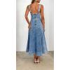 image:imageCHARTOU Women Summer Sleeveless Patchwork Denim Maxi Dress Adjustable Strap Back Zipper Jean DressBlue