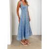 image:imageCHARTOU Women Summer Sleeveless Patchwork Denim Maxi Dress Adjustable Strap Back Zipper Jean DressBlue