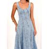 image:imageCHARTOU Women Summer Sleeveless Patchwork Denim Maxi Dress Adjustable Strap Back Zipper Jean DressBlue