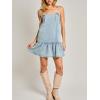 image:imageCHARTOU Womens Adjustable Spaghetti Strap Overall Denim Dress Cropped Tiered Jean Ruffle Bow Tie Tunic DressLight Blue