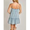 image:imageCHARTOU Womens Adjustable Spaghetti Strap Overall Denim Dress Cropped Tiered Jean Ruffle Bow Tie Tunic DressLight Blue
