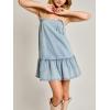 image:imageCHARTOU Womens Adjustable Spaghetti Strap Overall Denim Dress Cropped Tiered Jean Ruffle Bow Tie Tunic DressLight Blue