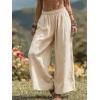 image:imageCHARTOU Womens Baggy Wide Leg Palazzo Pants Elastic High Waist Summer Beach Vacation Cotton Linen TrousersApricot