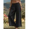 image:imageCHARTOU Womens Baggy Wide Leg Palazzo Pants Elastic High Waist Summer Beach Vacation Cotton Linen TrousersBlack