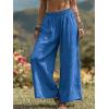 image:imageCHARTOU Womens Baggy Wide Leg Palazzo Pants Elastic High Waist Summer Beach Vacation Cotton Linen TrousersBlue