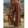 image:imageCHARTOU Womens Baggy Wide Leg Palazzo Pants Elastic High Waist Summer Beach Vacation Cotton Linen TrousersBrown