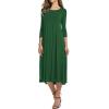 image:imageCHARTOU Womens Essential Pleated Flowy Tunic Midi Dress 34 Sleeve Modest Ruffle Swing DressDark Green