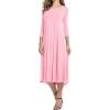image:imageCHARTOU Womens Essential Pleated Flowy Tunic Midi Dress 34 Sleeve Modest Ruffle Swing DressPink
