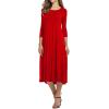 image:imageCHARTOU Womens Essential Pleated Flowy Tunic Midi Dress 34 Sleeve Modest Ruffle Swing DressRed