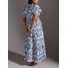 image:imageCHARTOU Womens Flowy Boho Long Stretch Short Sleeve High Waist Smock A Line Tiered DressBlue
