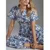 image:imageCHARTOU Womens Flowy Boho Long Stretch Short Sleeve High Waist Smock A Line Tiered DressBlue