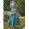 image:imageCHARTOU Womens Flowy Boho Long Stretch Short Sleeve High Waist Smock A Line Tiered DressCyan