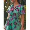 image:imageCHARTOU Womens Flowy Boho Long Stretch Short Sleeve High Waist Smock A Line Tiered DressCyan