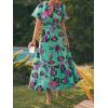 image:imageCHARTOU Womens Flowy Boho Long Stretch Short Sleeve High Waist Smock A Line Tiered DressCyan