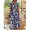 image:imageCHARTOU Womens Flowy Boho Long Stretch Short Sleeve High Waist Smock A Line Tiered DressDark Blue