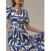 image:imageCHARTOU Womens Flowy Boho Long Stretch Short Sleeve High Waist Smock A Line Tiered DressDark Blue