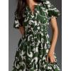 image:imageCHARTOU Womens Flowy Boho Long Stretch Short Sleeve High Waist Smock A Line Tiered DressDark Green