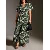 image:imageCHARTOU Womens Flowy Boho Long Stretch Short Sleeve High Waist Smock A Line Tiered DressDark Green