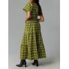 image:imageCHARTOU Womens Flowy Boho Long Stretch Short Sleeve High Waist Smock A Line Tiered DressGreen
