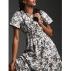 image:imageCHARTOU Womens Flowy Boho Long Stretch Short Sleeve High Waist Smock A Line Tiered DressGrey