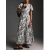 image:imageCHARTOU Womens Flowy Boho Long Stretch Short Sleeve High Waist Smock A Line Tiered DressGrey