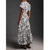 image:imageCHARTOU Womens Flowy Boho Long Stretch Short Sleeve High Waist Smock A Line Tiered DressGrey