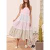image:imageCHARTOU Womens Flowy Boho Long Stretch Short Sleeve High Waist Smock A Line Tiered DressPink