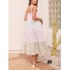 image:imageCHARTOU Womens Flowy Boho Long Stretch Short Sleeve High Waist Smock A Line Tiered DressPink