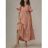 image:imageCHARTOU Womens Flowy Boho Long Stretch Short Sleeve High Waist Smock A Line Tiered DressRed