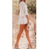 image:imageCHARTOU Womens Lace V Neck Batwing Sleeve Flowy Ruffle Mini Dress Crochet Backless Swing DressWhite
