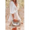 image:imageCHARTOU Womens Lace V Neck Batwing Sleeve Flowy Ruffle Mini Dress Crochet Backless Swing DressWhite