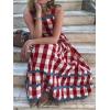 image:imageCHARTOU Womens Plaid Summer Dress Cute Sleeveless RIC Rac Cotton Vacation Long Flowy DressRed