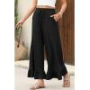 image:imageCHARTOU Womens Ruffle Crop Baggy Wide Leg Pants Drawstring Elastic High Waist Palazzo Sweatpants with PocketsBlack