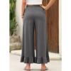 image:imageCHARTOU Womens Ruffle Crop Baggy Wide Leg Pants Drawstring Elastic High Waist Palazzo Sweatpants with PocketsGrey