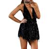 image:imageCHARTOU Womens Sexy Glitter Sequins Deep V Neck Backless Pleated Nightclub Party Mini DressBlack