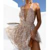 image:imageCHARTOU Womens Sexy Glitter Sequins Deep V Neck Backless Pleated Nightclub Party Mini DressGold
