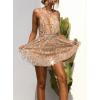 image:imageCHARTOU Womens Sexy Glitter Sequins Deep V Neck Backless Pleated Nightclub Party Mini DressGold