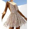 image:imageCHARTOU Womens Sexy Glitter Sequins Deep V Neck Backless Pleated Nightclub Party Mini DressGold