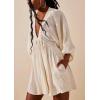 image:imageCHARTOU Womens Sexy V Neck Long Sleeve Mini Dress Tunic Babydoll Loose Flowy Swing Shift DressesApricot